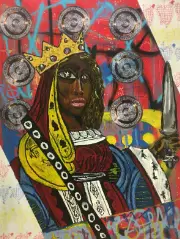 Homage to Serena Williams, Mixed media on board