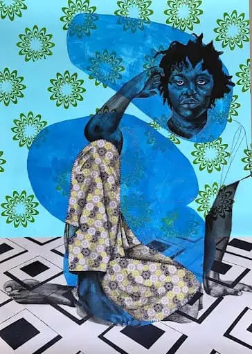 Delita Martin Her place Relief printing Hand stitching Silk screen on Decorative papers