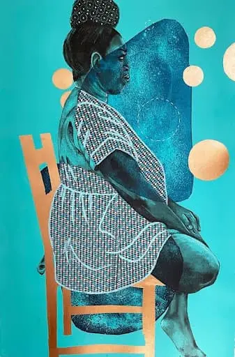 Delita Martin Stolen Glances Acrylic Charcoal printed paper Thread on Paper 40x60 1