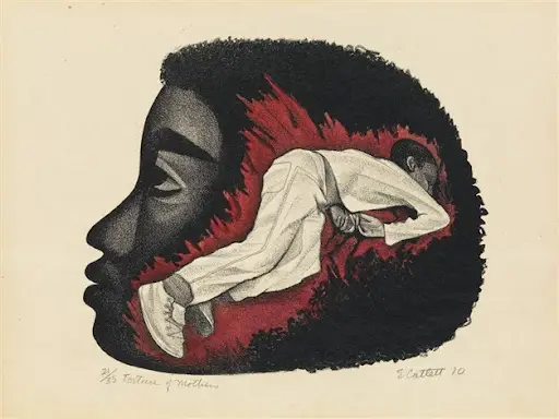 Elizabeth Catlett Torture of Mothers lithograph 9x10 in