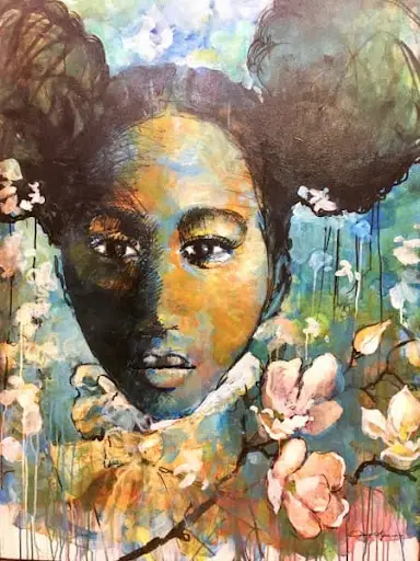 Jerry Lynn Sweet Magnolia Mixed media on canvas 2020 40x30 in