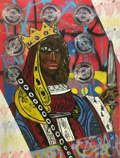 John Lister Homage to Serena Williams Mixed media on board